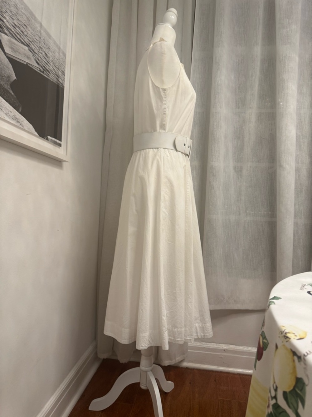 J. Crew Classic Sleeveless White Cotton Button-Front Midi Dress with Wide Belt - Picture 4 of 6